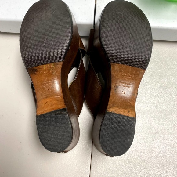 Vintage YVES SAINT LAURENT Leather Wedge Cross Strap PlatformSlides 36 sz6/6 1/2 - Picture 8 of 10